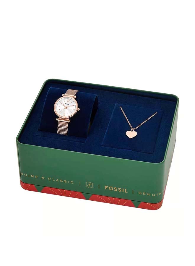 FOSSIL Women's Carlie Three-Hand Rose Gold-Tone Stainless Steel Watch and Necklace Box Set ES5314SET  - Image 5
