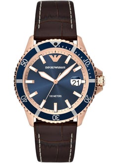 EMPORIO ARMANI Men's Three-Hand Date Brown Leather Band Watch (Model: AR11556)  - Image 1
