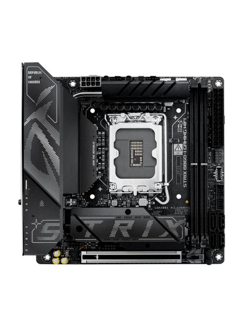 ROG Strix B860-I Gaming Wi-Fi Motherboard, Intel® Core™ Ultra Processors (Series 2) Support, 16+2+2 Power Stages, PCIe 5.0 x16, DDR5 up to 9066+ MT/s (Max 128GB), Wi-Fi 7 (2.9Gbps), Thunderbolt™ 4, Intel® 2.5Gb Ethernet, Dual M.2 Slots (PCIe 5.0/4.0), USB 20Gbps, Realtek ALC1220P 7.1 Audio, Mini-ITX Form Factor | 90MB1JB0-M0EAY0 Black