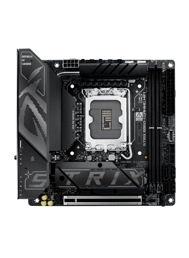 ASUS ROG Strix B860-I Gaming Wi-Fi Motherboard, Intel® Core™ Ultra Processors (Series 2) Support, 16+2+2 Power Stages, PCIe 5.0 x16, DDR5 up to 9066+ MT/s (Max 128GB), Wi-Fi 7 (2.9Gbps), Thunderbolt™ 4, Intel® 2.5Gb Ethernet, Dual M.2 Slots (PCIe 5.0/4.0), USB 20Gbps, Realtek ALC1220P 7.1 Audio, Mini-ITX Form Factor | 90MB1JB0-M0EAY0 Black  - Image 1