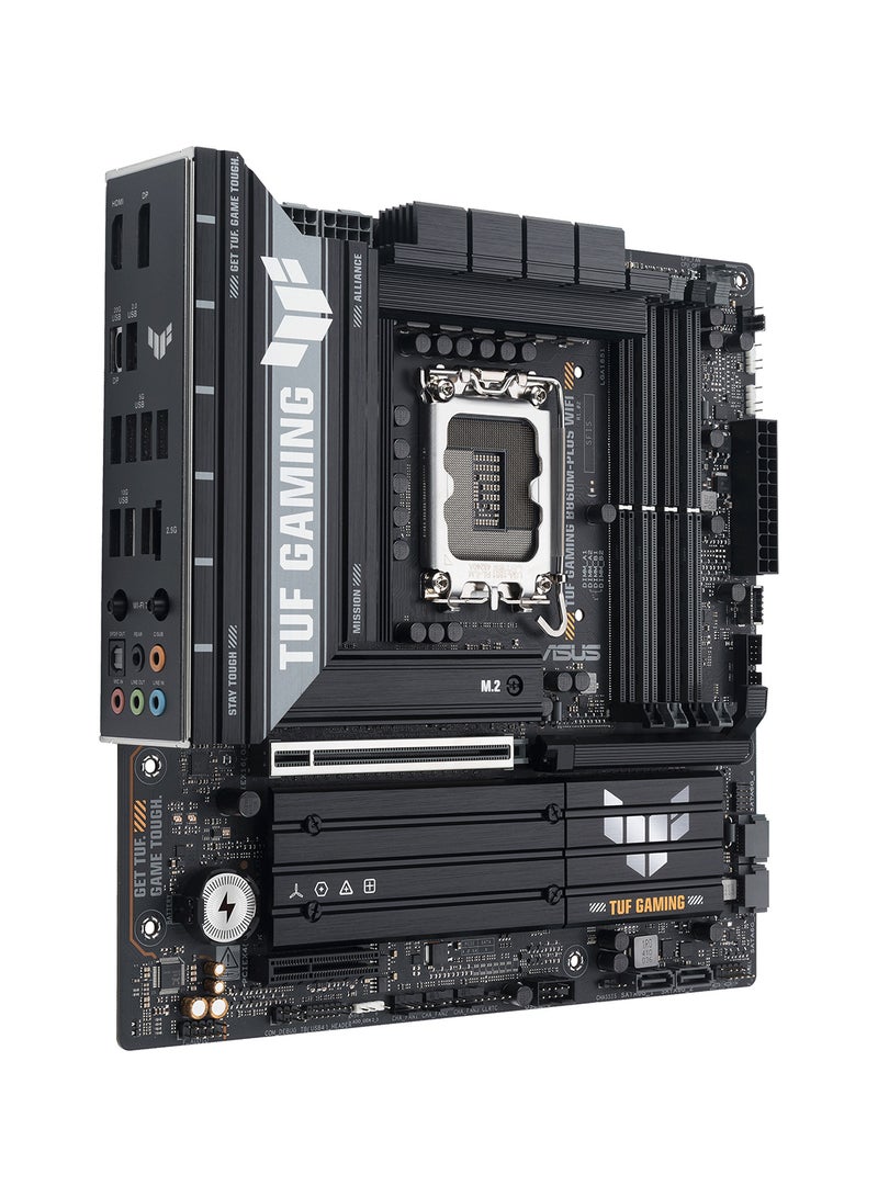 ASUS - TUF Gaming B860M-PLUS Wi-Fi Motherboard, Intel B860 Chipset, Supports Intel Core Ultra Processors (LGA1851), 4 x DIMM DDR5 up to 256GB (8800+ MT/s OC), PCIe 5.0 x16, PCIe 4.0 x4, 3 x M.2 Slots (PCIe 5.0 x4, PCIe 4.0 x4), 4 x SATA 6Gb/s, 2.5Gb Ethernet, Wi-Fi 7 (802.11be), Bluetooth 5.4, USB 20Gbps Type-C, 4K DisplayPort & HDMI, Realtek 7.1 Audio, Aura Sync, mATX Form Factor | 90MB1JV0-M0EAY0 Black - Image 1