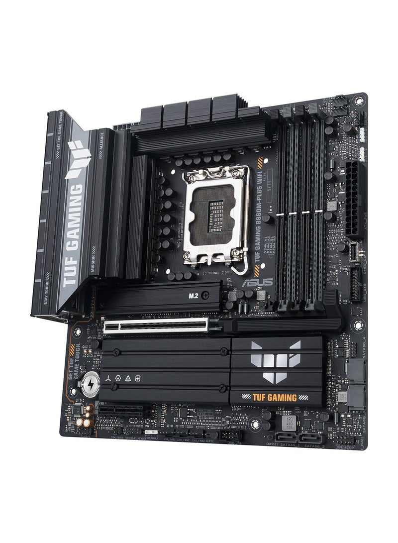 ASUS - TUF Gaming B860M-PLUS Wi-Fi Motherboard, Intel B860 Chipset, Supports Intel Core Ultra Processors (LGA1851), 4 x DIMM DDR5 up to 256GB (8800+ MT/s OC), PCIe 5.0 x16, PCIe 4.0 x4, 3 x M.2 Slots (PCIe 5.0 x4, PCIe 4.0 x4), 4 x SATA 6Gb/s, 2.5Gb Ethernet, Wi-Fi 7 (802.11be), Bluetooth 5.4, USB 20Gbps Type-C, 4K DisplayPort & HDMI, Realtek 7.1 Audio, Aura Sync, mATX Form Factor | 90MB1JV0-M0EAY0 Black - Image 1