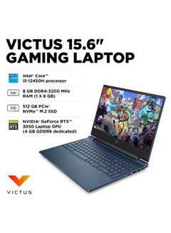 إتش بي Victus 15.6-Inch Full HD 144Hz Gaming Laptop, Core i5-12450H Processor/8GB RAM/512GB SSD/6GB NVIDIA GeForce RTX 3050 Graphics/Windows 11 Home ( International Version) English Performance Blue  - Image 2