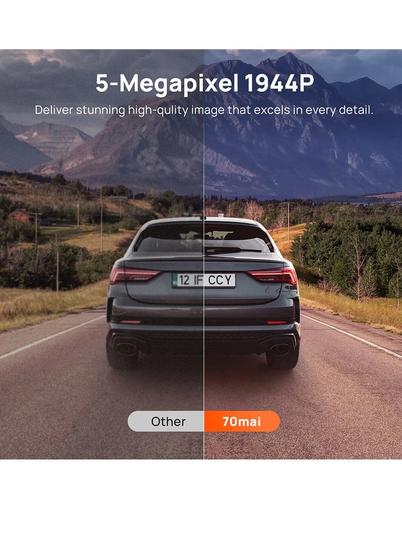 70mai - Dual Channel Dash Cam Set A510-1, STARVIS 2 IMX675 Sensor, ADAS, Built-in GPS Logger, Route Recorder, MaiColor Vivid+ with Night Owl Vision, App Playback & Share, Optional Parking Monitoring-Black - Image 1