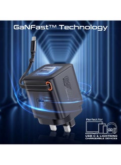 بروميت GaNFast™ Charger 65W With USB-C Port, Built-In Retractable Cable, Surge Protection, Multi-Protect System, Compact Design and Fast Charging for Laptops, Tablets, Smartphones, Cubix-R65 Black  - Image 4