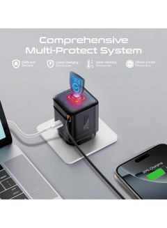 بروميت GaNFast™ Charger 65W With USB-C Port, Built-In Retractable Cable, Surge Protection, Multi-Protect System, Compact Design and Fast Charging for Laptops, Tablets, Smartphones, Cubix-R65 Black  - Image 5