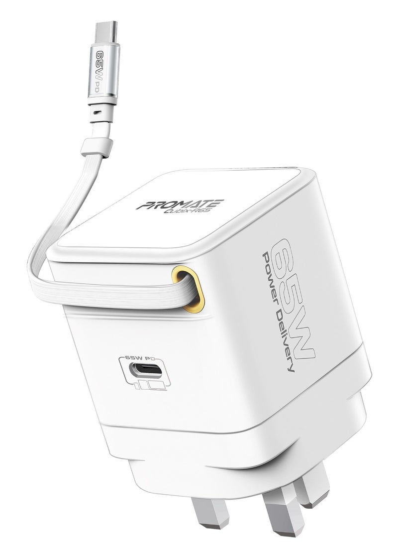 GaNFast™ Charger 65W With USB-C Port, Built-In Retractable Cable, Surge Protection, Multi-Protect System, Compact Design and Fast Charging for Laptops, Tablets, Smartphones, Cubix-R65 White - pnsku/N70144572V/45/_/1737449305/7ff5e5ed-edd4-440b-a95a-e8ae31d6777d