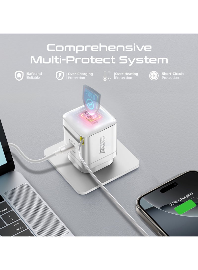 GaNFast™ Charger 65W With USB-C Port, Built-In Retractable Cable, Surge Protection, Multi-Protect System, Compact Design and Fast Charging for Laptops, Tablets, Smartphones, Cubix-R65 White - pnsku/N70144572V/45/_/1737449306/e8e2bf47-ce58-4a67-912f-20a25949f958