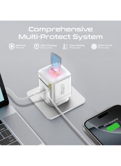 بروميت GaNFast™ Charger 65W With USB-C Port, Built-In Retractable Cable, Surge Protection, Multi-Protect System, Compact Design and Fast Charging for Laptops, Tablets, Smartphones, Cubix-R65 White  - Image 5