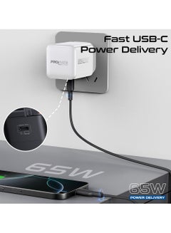 بروميت GaNFast™ Charger 65W With USB-C Port, Built-In Retractable Cable, Surge Protection, Multi-Protect System, Compact Design and Fast Charging for Laptops, Tablets, Smartphones, Cubix-R65 White  - Image 3