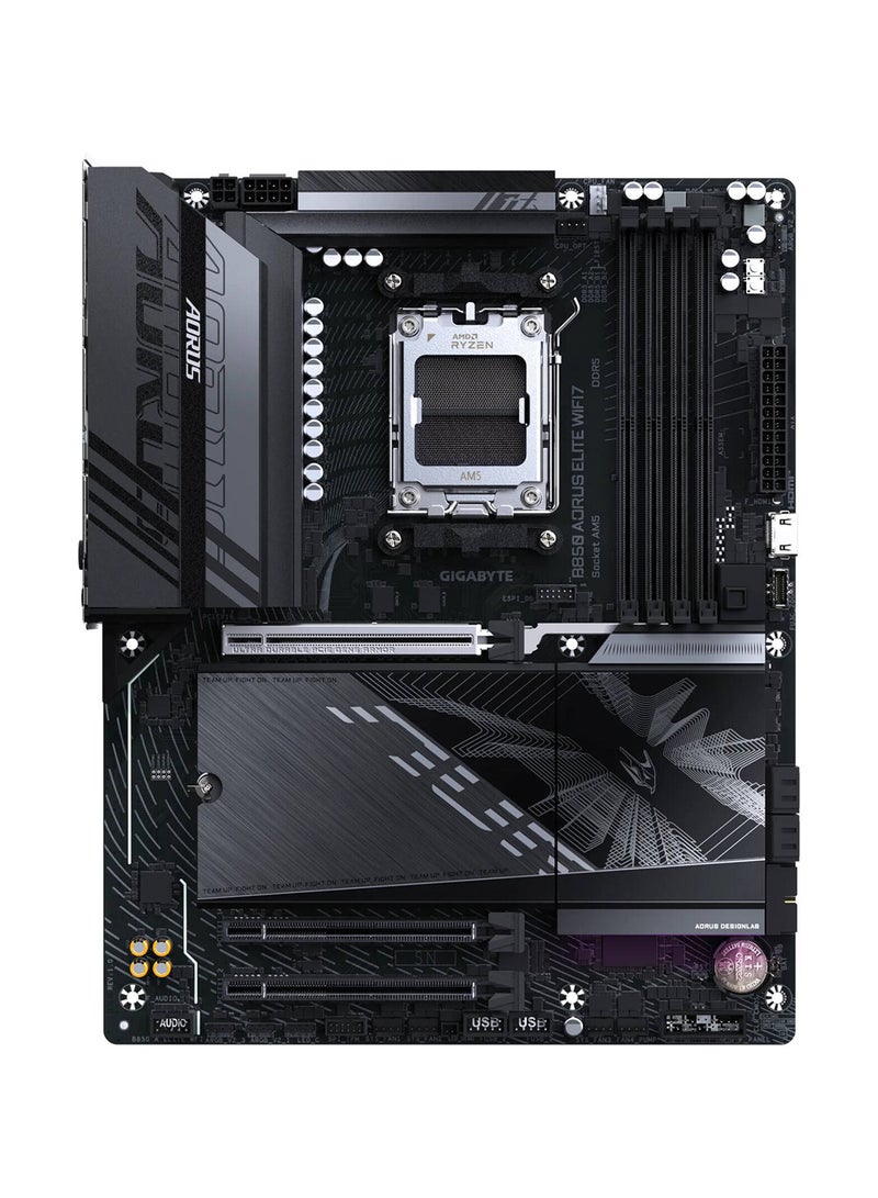 جيجابايت لوحة أم B850 AORUS ELITE Wi-Fi7 AM5 ATX، شريحة AMD B850، 4x فتحات DDR5 DIMM، ذاكرة قصوى تصل إلى 256GB، اتصال WiFi و BT، 1 x PCIe 5.0 x16، 3 x فتحات M.2 | B850-AORUS-ELITE-Wi-Fi7 - Image 2
