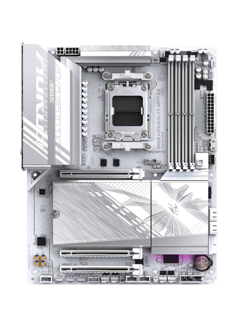 GIGABYTE B850 Aorus Elite Wi-Fi7 ICE AM5 ATX Motherboard, AMD B850 Chipset, 4x DDR5 DIMM Slots, Up to 256GB Max Memory, 1x PCIe 5.0 x16, 3x M.2 Slots, WiFi & BT, B850-AORUS-ELITE-Wi-Fi7-ICE White - Image 2
