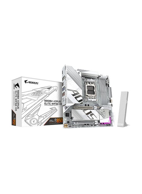 B850M AORUS ELITE Wi-Fi6E Micro-ATX Motherboard, LGA 1700 Socket, Intel B850 Chipset, Wi-Fi 6E, 2.5GbE Ethernet, Dual M.2 PCIe 4.0, DDR4 Memory Support up to 5333MHz, HDMI/DisplayPort, Bluetooth 5.3, USB 3.2, Smart Fan Control, RGB Fusion | 9MB85MEI6-00-G10 White