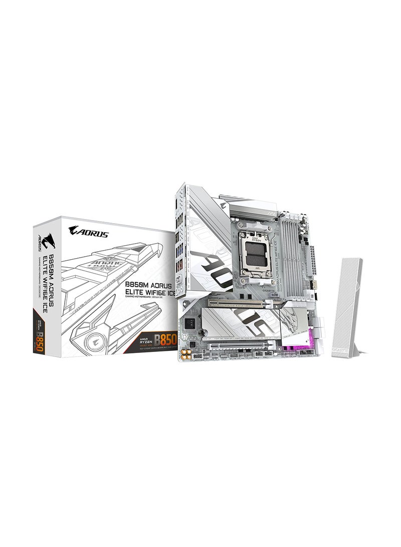 جيجابايت - B850M AORUS ELITE Wi-Fi6E Micro-ATX Motherboard, LGA 1700 Socket, Intel B850 Chipset, Wi-Fi 6E, 2.5GbE Ethernet, Dual M.2 PCIe 4.0, DDR4 Memory Support up to 5333MHz, HDMI/DisplayPort, Bluetooth 5.3, USB 3.2, Smart Fan Control, RGB Fusion | 9MB85MEI6-00-G10 White - Image 1