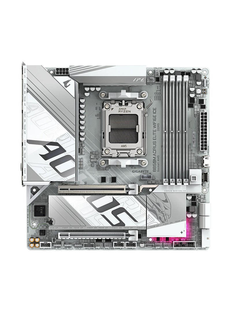 جيجابايت - B850M AORUS ELITE Wi-Fi6E Micro-ATX Motherboard, LGA 1700 Socket, Intel B850 Chipset, Wi-Fi 6E, 2.5GbE Ethernet, Dual M.2 PCIe 4.0, DDR4 Memory Support up to 5333MHz, HDMI/DisplayPort, Bluetooth 5.3, USB 3.2, Smart Fan Control, RGB Fusion | 9MB85MEI6-00-G10 White - Image 1
