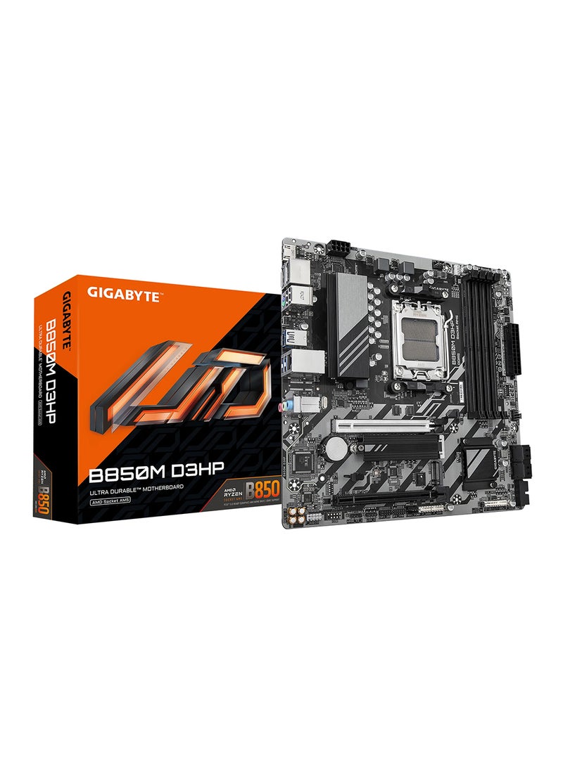 GIGABYTE B850M-D3HP Micro ATX Motherboard, AMD B850 Chipset, Socket AM5 for Ryzen 9000/8000/7000 Series, DDR5 Support (up to 256GB), PCIe 5.0/4.0, Dual DisplayPorts, HDMI 2.1, Realtek GbE LAN, USB 3.2 Gen 1, M.2 & SATA SSD Support, RAID, RGB Support, Windows 10/11 Compatible | 9MB85MHP-00-G10 Grey  - Image 1