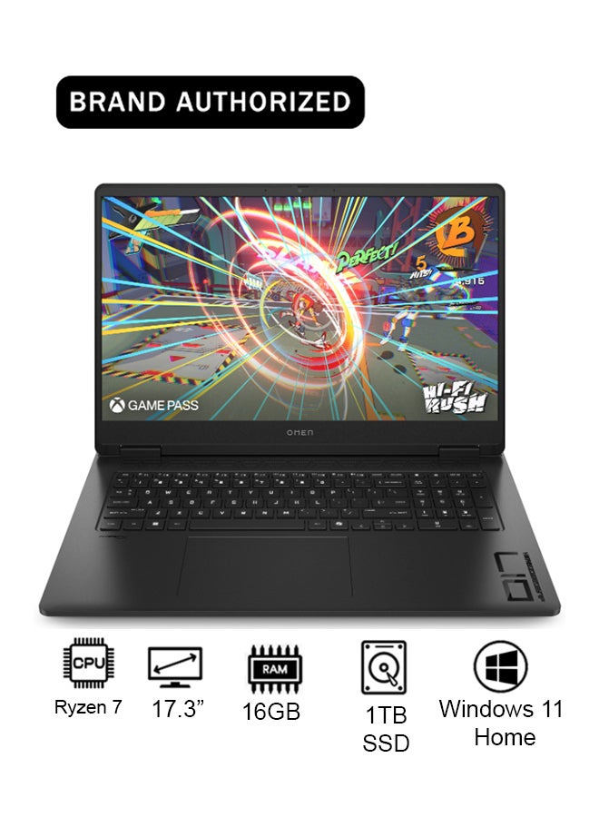HP OMEN A94HXEA  Laptop With 17.3-Inch Display, AMD Ryzen 7 8845HS Processor/16GB RAM/1TB SSD/8GB NVIDIA GeForce RTX 4070 Graphics/Windows 11 Home English/Arabic Shadow black - Image 1