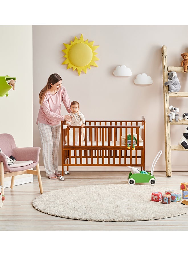 Moon - Baby Wooden Portable Crib, 129 X 69 X 96 CM, Golden Brown, 0 To 4 Years - Image 1