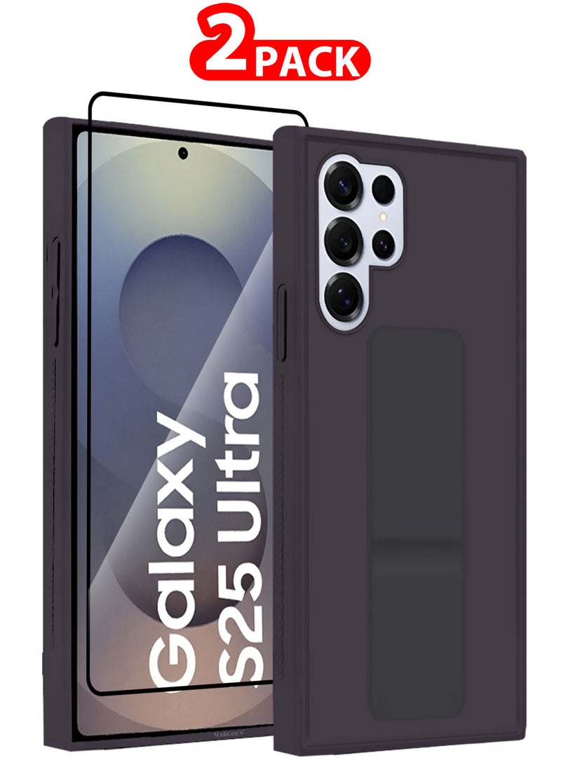 MARGOUN (for Samsung Galaxy S25 Ultra) 2Packs, Case Premium PU Leather with Stand Function, Shockproof and Anti Scratch Finger Grip Case Cover with 1 Shock Proof Screen Protector Dark Purple-1 - Image 1
