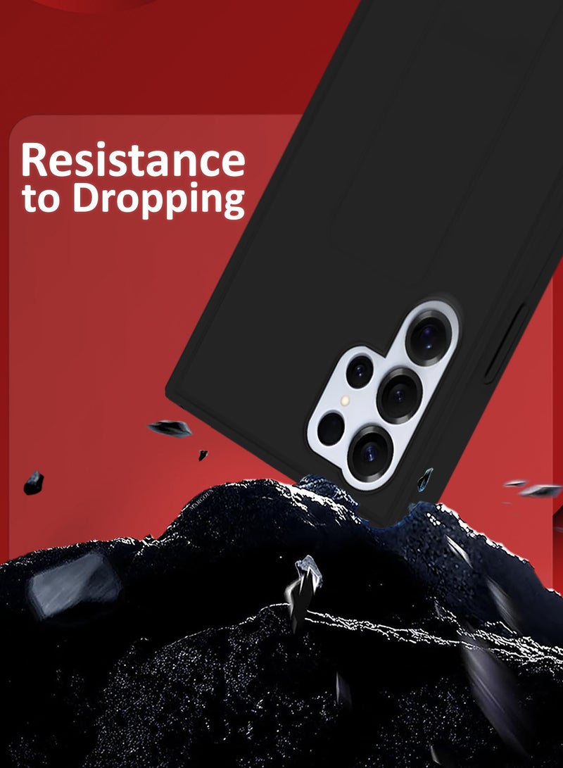 MARGOUN (for Samsung Galaxy S25 Ultra) 2Packs, Case Premium PU Leather with Stand Function, Shockproof and Anti Scratch Finger Grip Case Cover with 1 Shock Proof Screen Protector Black-1 - Image 3