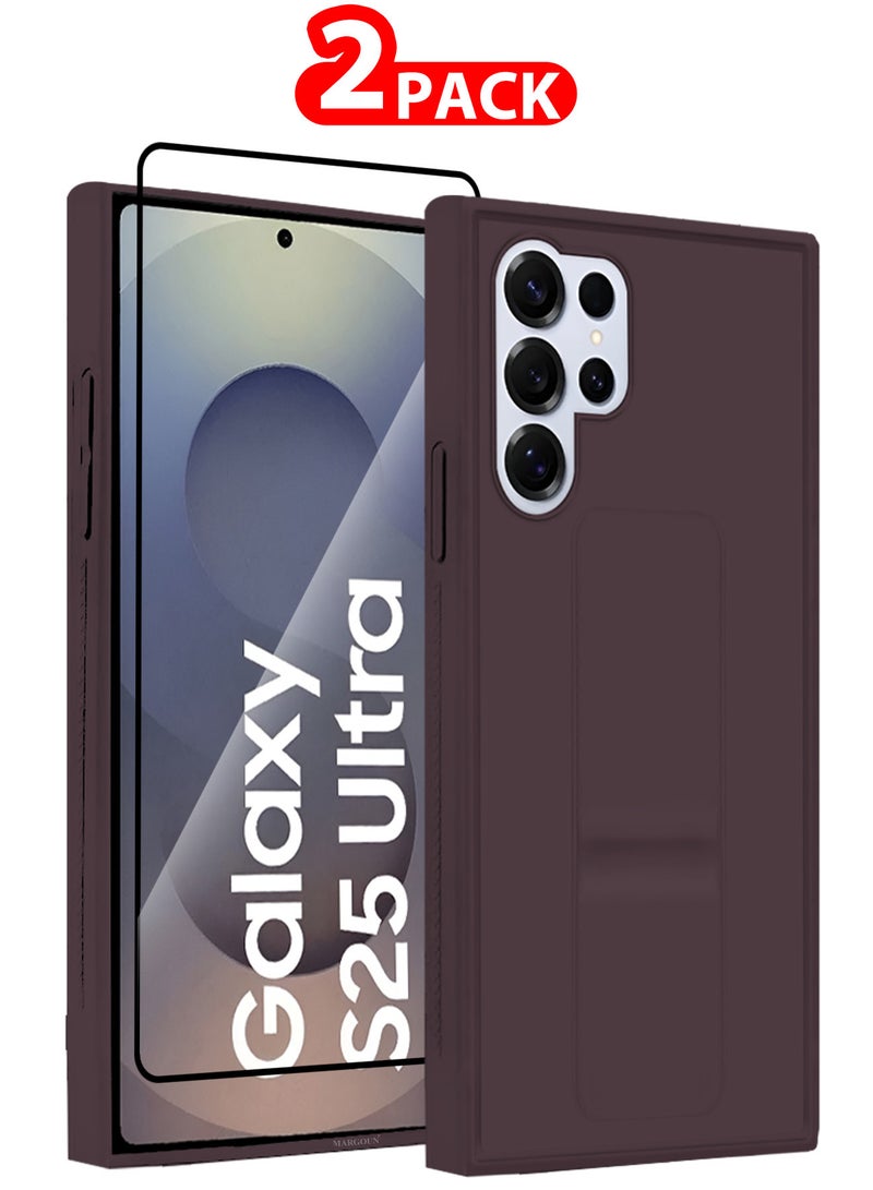 MARGOUN (for Samsung Galaxy S25 Ultra) 2Packs, Case Premium PU Leather with Stand Function, Shockproof and Anti Scratch Finger Grip Case Cover with 1 Shock Proof Screen Protector Merlot-1 - Image 1