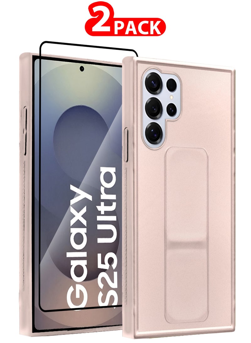 مارجون (for Samsung Galaxy S25 Ultra) 2Packs, Case Premium PU Leather with Stand Function, Shockproof and Anti Scratch Finger Grip Case Cover with 1 Shock Proof Screen Protector Gold-1 - Image 1