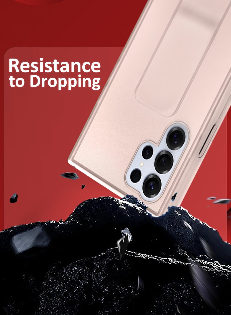 مارجون (for Samsung Galaxy S25 Ultra) 2Packs, Case Premium PU Leather with Stand Function, Shockproof and Anti Scratch Finger Grip Case Cover with 1 Shock Proof Screen Protector Gold-1 - Image 3