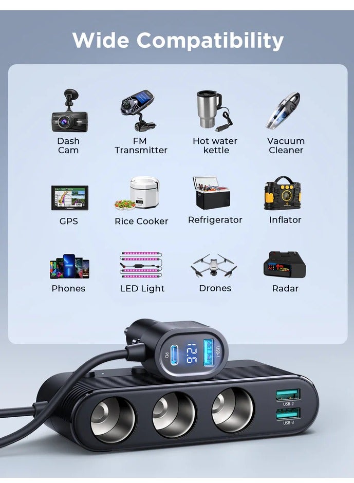 JOYROOM JR-CCL01 139W 7 in 1 Cigarette Lighter Splitter Car Charger Black  - Image 5