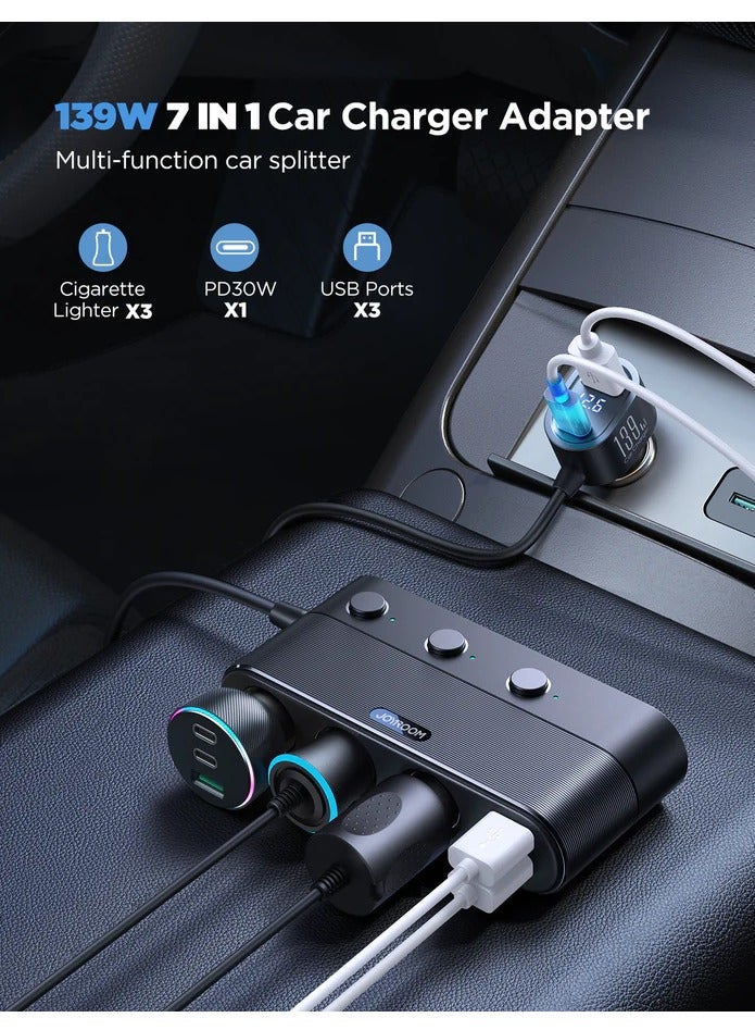 JOYROOM JR-CCL01 139W 7 in 1 Cigarette Lighter Splitter Car Charger Black  - Image 2