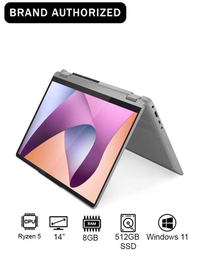 لينوفو Flex 5 Laptop With 14-Inch Display, AMD Ryzen 5-7430U Processor/8GB RAM/512GB SSD/AMD Radeon Graphics/Windows 11 English/Arabic Arctic Grey - Image 1