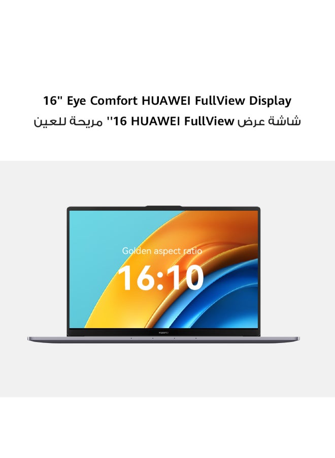 HUAWEI - Matebook D16 Laptop With 16-Inch Eye Comfort FullView Display, Ultra Slim, Core i5-13420H Processor/8GB RAM/512GB SSD/Windows 11 Home + Gift Box English/Arabic Mystic Silver - Image 1