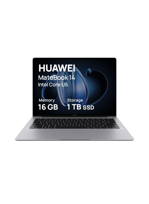 Matebook 14  Laptop With 14.2-Inch 2.8K OLED Touch-Control Handwriting Display, Ultra-Slim Design, Intel Core Ultra U5 125H Processor/16GB RAM/1TB SSD/Intel Arc Graphics/Windows 11 Home English/Arabic Space Gray