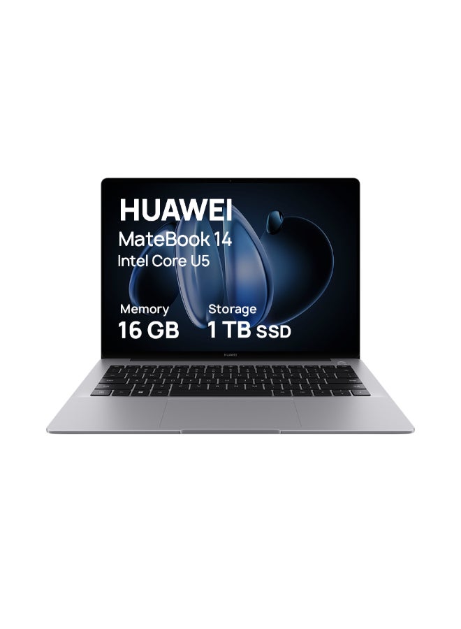 HUAWEI - Matebook 14  Laptop With 14.2-Inch 2.8K OLED Touch-Control Handwriting Display, Ultra-Slim Design, Intel Core Ultra U5 125H Processor/16GB RAM/1TB SSD/Intel Arc Graphics/Windows 11 Home English/Arabic Space Gray - Image 1