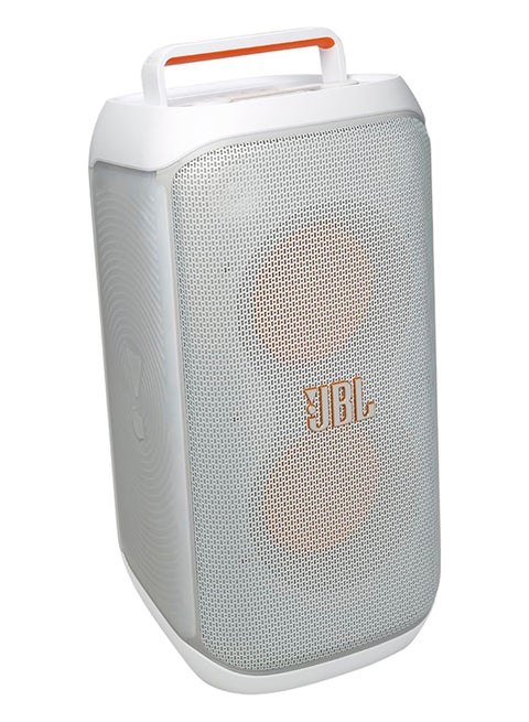 PartyBox Club 120 - Portable Party Speaker with Foldable Handle, Powerful Pro Sound, Futuristic lightshow, Up to 12 Hours of Play time, Splash Proof, Dual Mic & Guitar Inputs JBLPBCLUB120SWUK White
