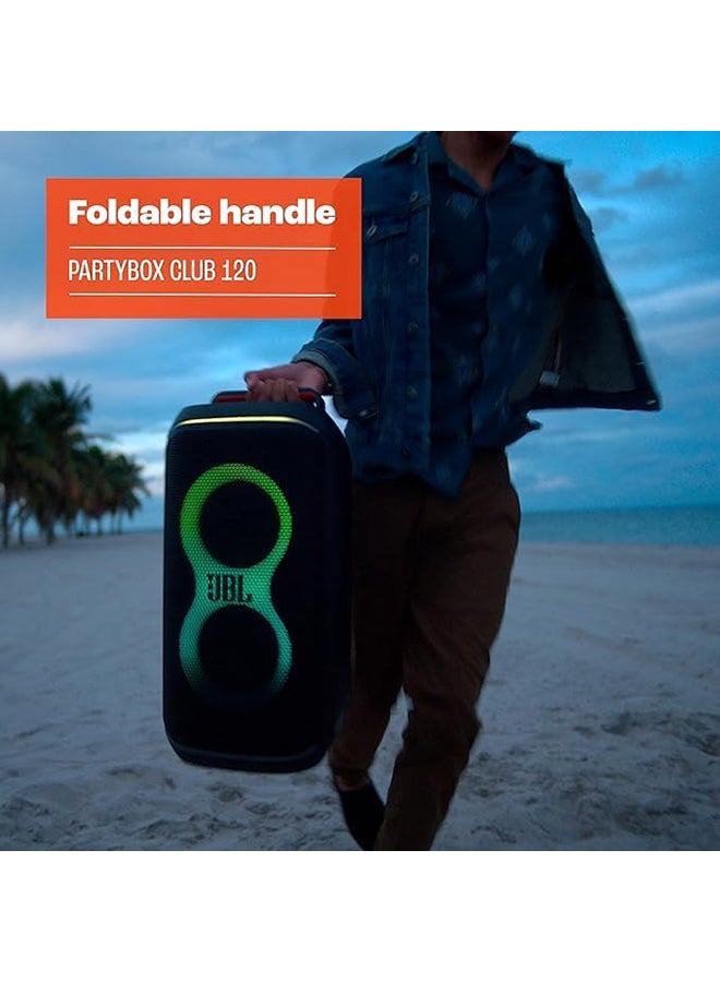 PartyBox Club 120 - Portable Party Speaker with Foldable Handle, Powerful Pro Sound, Futuristic lightshow, Up to 12 Hours of Play time, Splash Proof, Dual Mic & Guitar Inputs JBLPBCLUB120SWUK White