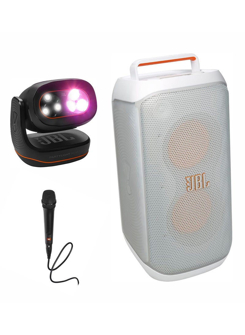 JBL PartyBox Club 120 Wireless Party Speaker,+ PARTYLIGHT BEAM Bluetooth projection party light + PBM100 Wired Dynamic Vocal Mic with Cable JBLPBCLUB120SWUK+JBLPLBEAMEU+JBLPBM100BLK White  - Image 1