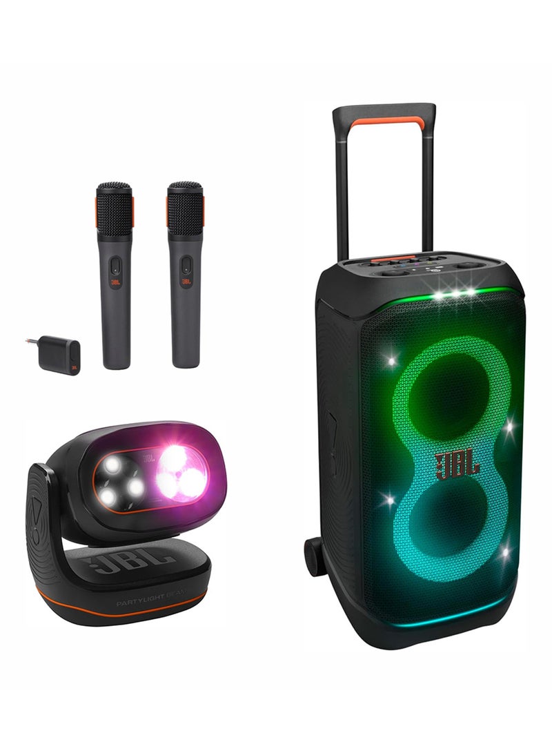 JBL PartyBox Stage 320 Wireless Party Speaker, + Digital wireless microphones + PARTYLIGHT BEAM Bluetooth projection party light JBLPBCLUB320UK+JBLPBWIRELESSMIC+JBLPLBEAMEU Black  - Image 1