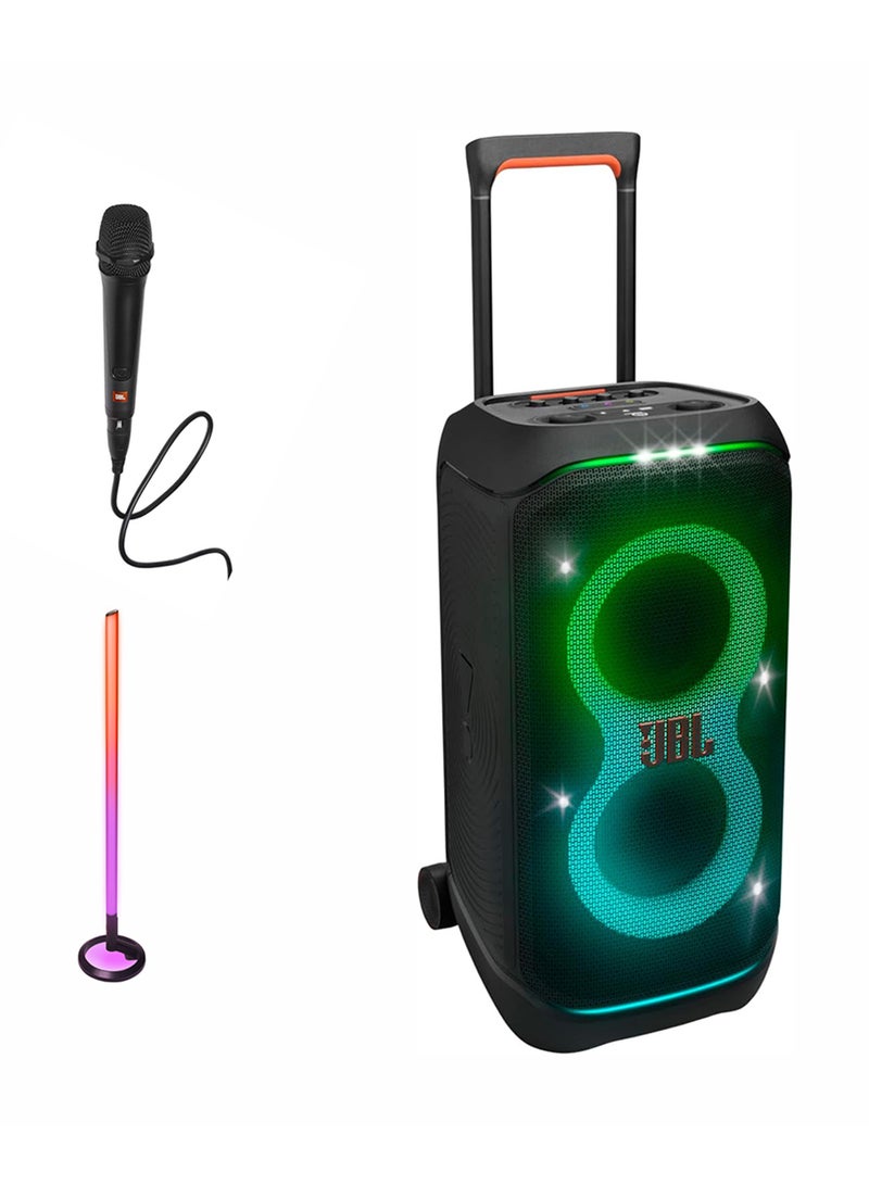 JBL PartyBox Stage 320 Wireless Party Speaker, +PBM100 Wired Dynamic Vocal Mic with Cable + PartyLight Stick JBLPBCLUB320UK+JBLPBM100BLK+JBLPLSTICK Black  - Image 1