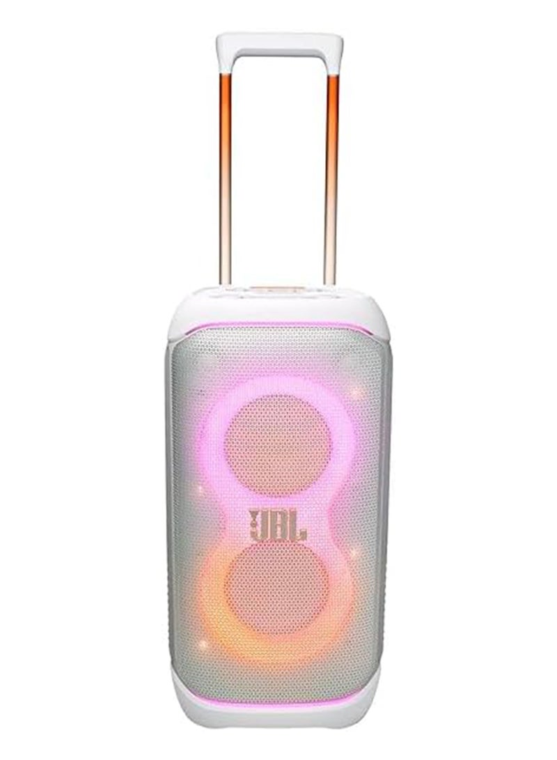 JBL Partybox 320, Portable Bluetooth 240W Party Speaker, AI Sound Boost, Futuristic Light Show, Multispeaker Connection by Auracast, Telescopic Handle & Wheels, Dual Guitar & Mic Inputs JBLPBSTAGE320SWUK White - Image 2