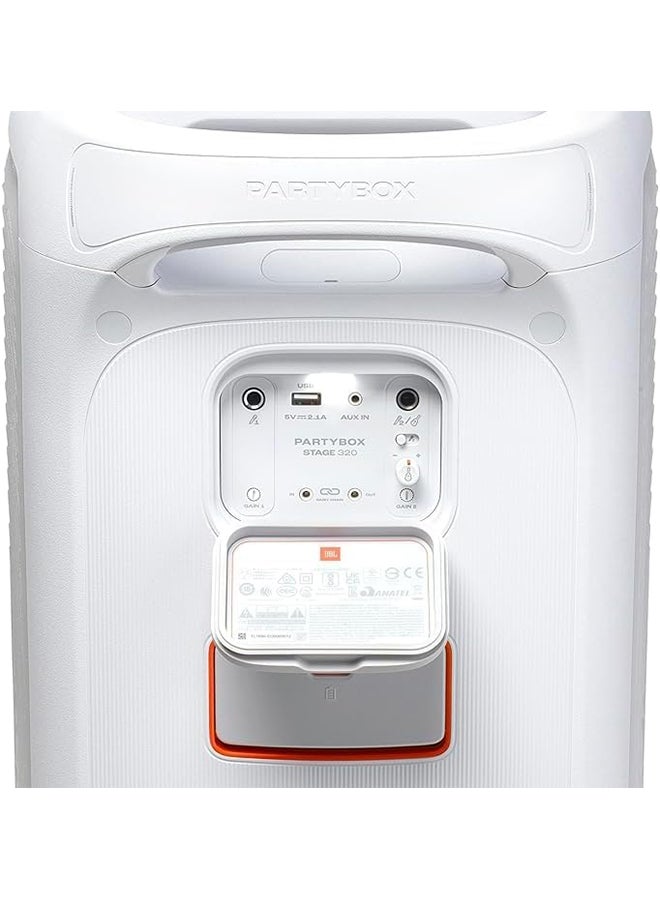JBL Partybox 320, Portable Bluetooth 240W Party Speaker, AI Sound Boost, Futuristic Light Show, Multispeaker Connection by Auracast, Telescopic Handle & Wheels, Dual Guitar & Mic Inputs JBLPBSTAGE320SWUK White - Image 5