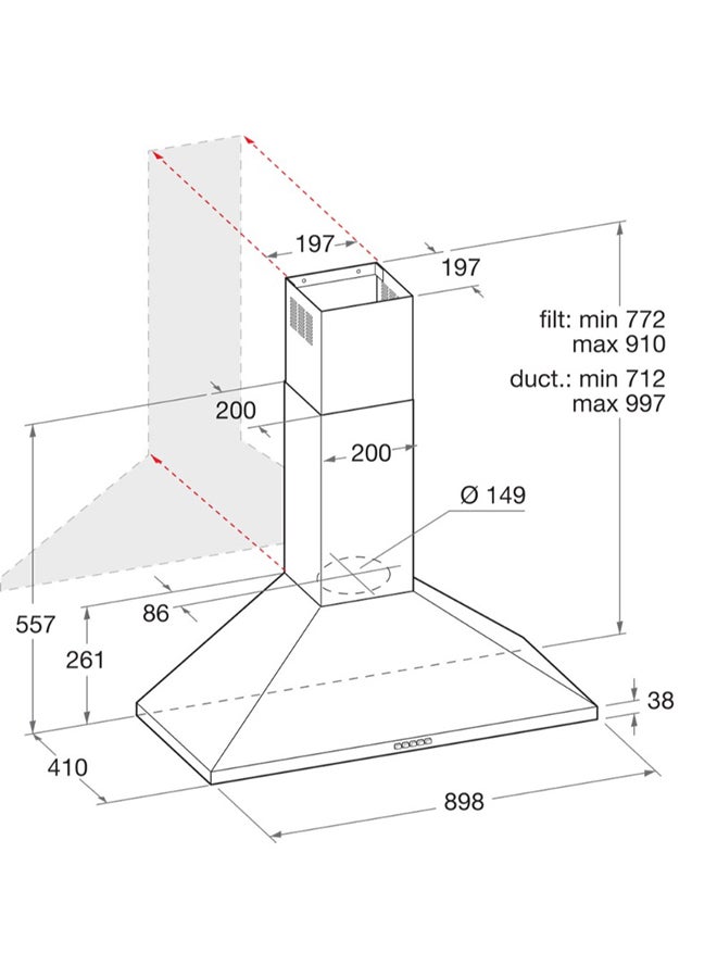 Ariston Free-Standing Chimney Cooker Hood - 3 Speeds - grey 145 W AHPN9.4FLMX/1 silver - Image 3