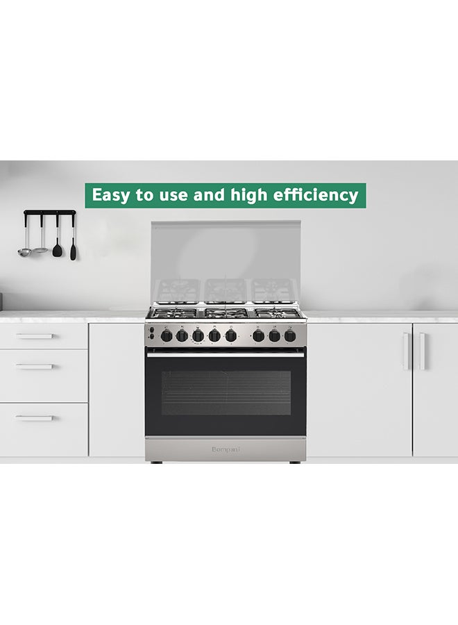 بومباني موقد غاز بومباني - 5 شعلات مع فرن وشواية - رمادي - 85x80 سم - Image 2