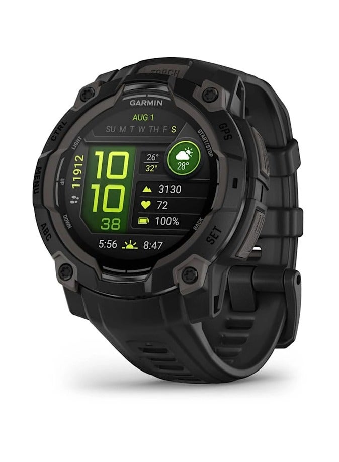 GARMIN - Instinct 3 - 45MM - Black with black band - Up to 18 Days of  Battery life  - 1.2" Amoled Display, Chemically strengthened glass, Heart Rate Monitor, All day stress monitor, Smart notification, Super bright LED flashlight, iOS and Android compatible Black - Image 1
