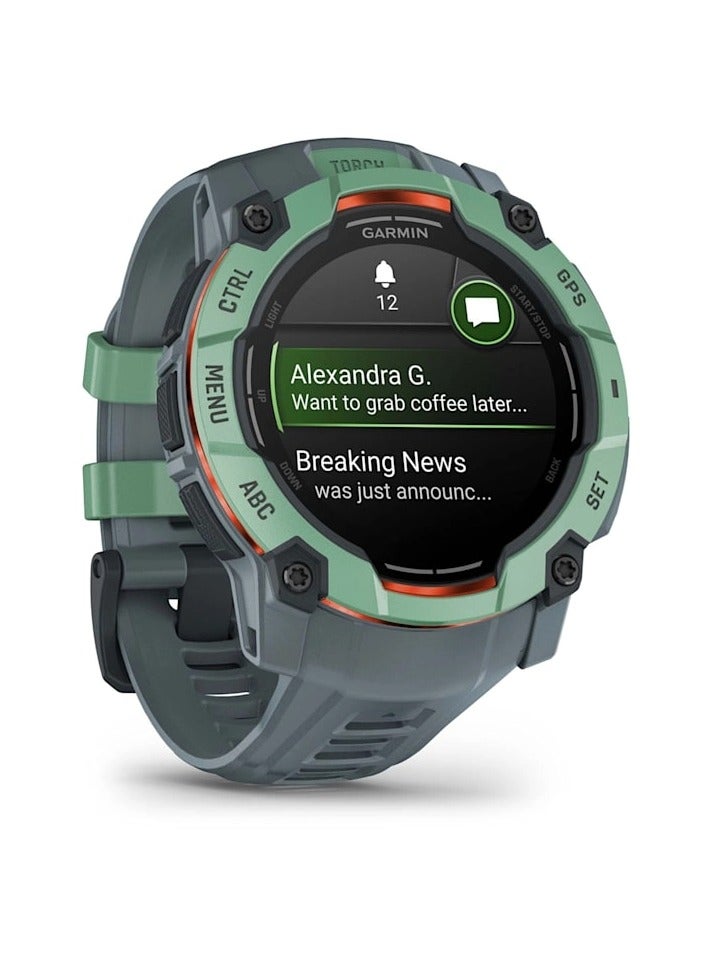 GARMIN Instinct 3 - 50MM - Neotropic with Twilight Band - Up to 24 Days of  Battery life  - 1.3" Amoled Display, Chemically strengthened glass, Heart Rate Monitor, All day stress monitor, Smart notification, Super bright LED flashlight, iOS and Android compatible Neo Tropic  - Image 3