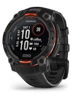 GARMIN Instinct 3 - 45MM - Solar Black with black band - Up to 28 days Unlimited with Solar Charging  - 1.1" Sunlight-visible, transflective memory-in-pixel (MIP), Power Glass, Heart Rate Monitor, All day stress monitor, Solar Charging, Super bright LED flashlight, iOS and Android compatible Black  - Image 1