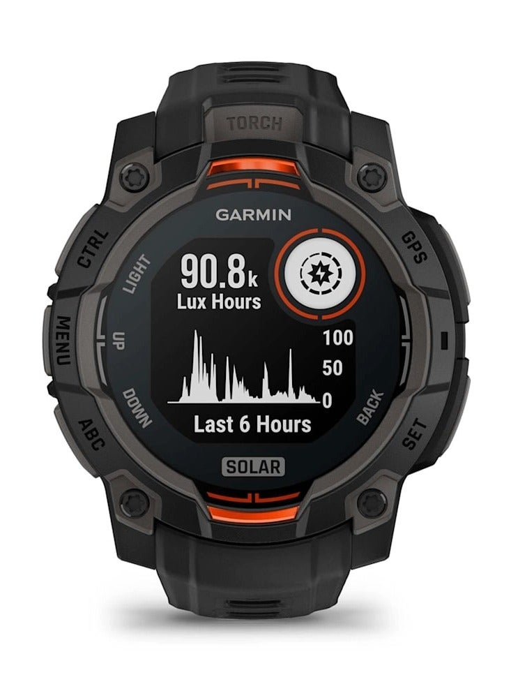 GARMIN - Instinct 3 - 45MM - Solar Black with black band - Up to 28 days of Battery Life - 1.1" Sunlight-visible, transflective memory-in-pixel , Power Glass, Heart Rate Monitor, All day stress monitor, Solar Charging, Super bright LED flashlight, iOS and Android compatible Black Black - Image 1