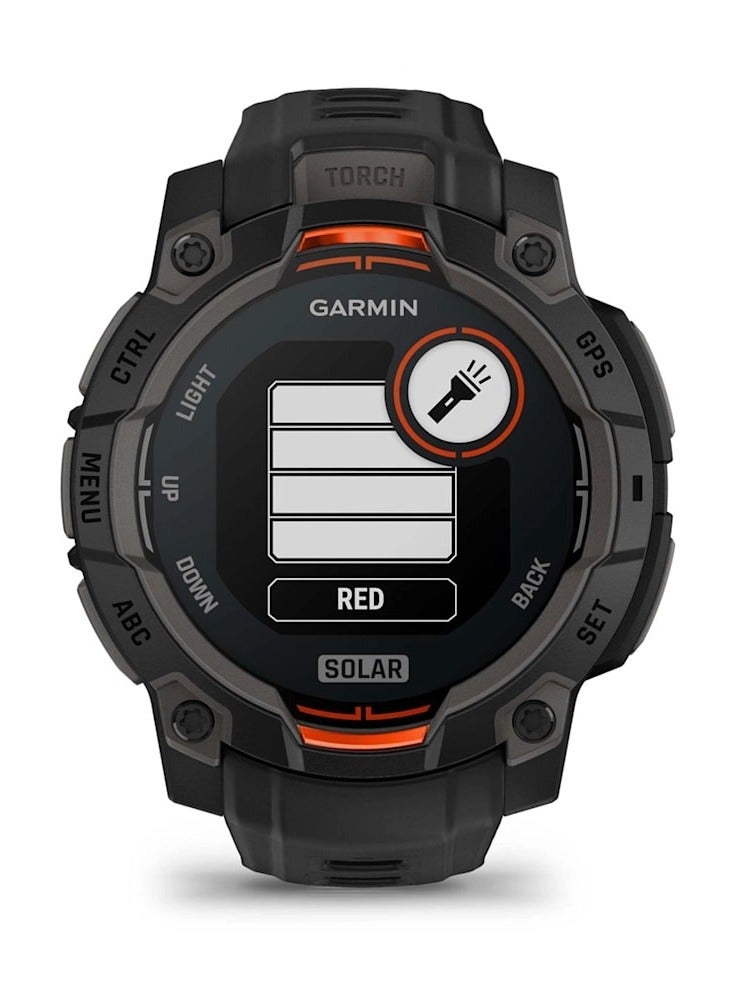GARMIN - Instinct 3 - 45MM - Solar Black with black band - Up to 28 days of Battery Life - 1.1" Sunlight-visible, transflective memory-in-pixel , Power Glass, Heart Rate Monitor, All day stress monitor, Solar Charging, Super bright LED flashlight, iOS and Android compatible Black Black - Image 1