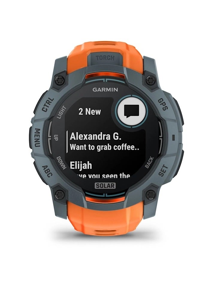 GARMIN - Instinct 3 Limited Edition Solar - 50MM -  Twilight with Solstice Band - Up to 40 days Unlimited with solar  - 1.1" Sunlight-visible, transflective memory-in-pixel (MIP), Power Glass, Heart Rate Monitor, All day stress monitor, Solar charging, Super bright LED flashlight, iOS and Android compatible Twilight - Image 1