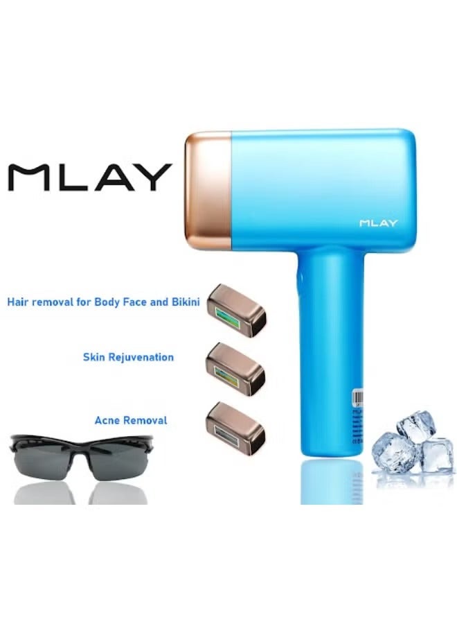 MLAY Updated T14 IPL Laser Painless Hair Removal Device With AC SR Lamp 3℃ Cold Compress/5-Levels/500000 Pulses Sky Blue - Image 1