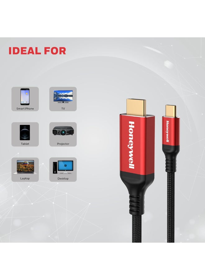 Type C to 2.0 HDMI Cable, 4Kx2K@60Hz UHD Resolution, 1 Mtr, 18GBPS Transmission Speed, High-Speed, Male to Male, Compatible with TV, Laptop, Type-C Smartphone, Projector, etc Red -Type C to HDMI